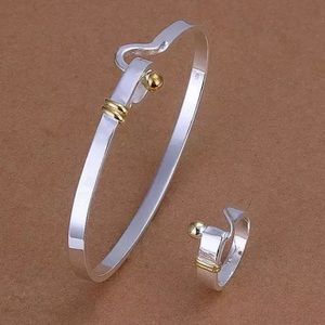 925 Silver P. Jewelry Simple Bangles Rings Set